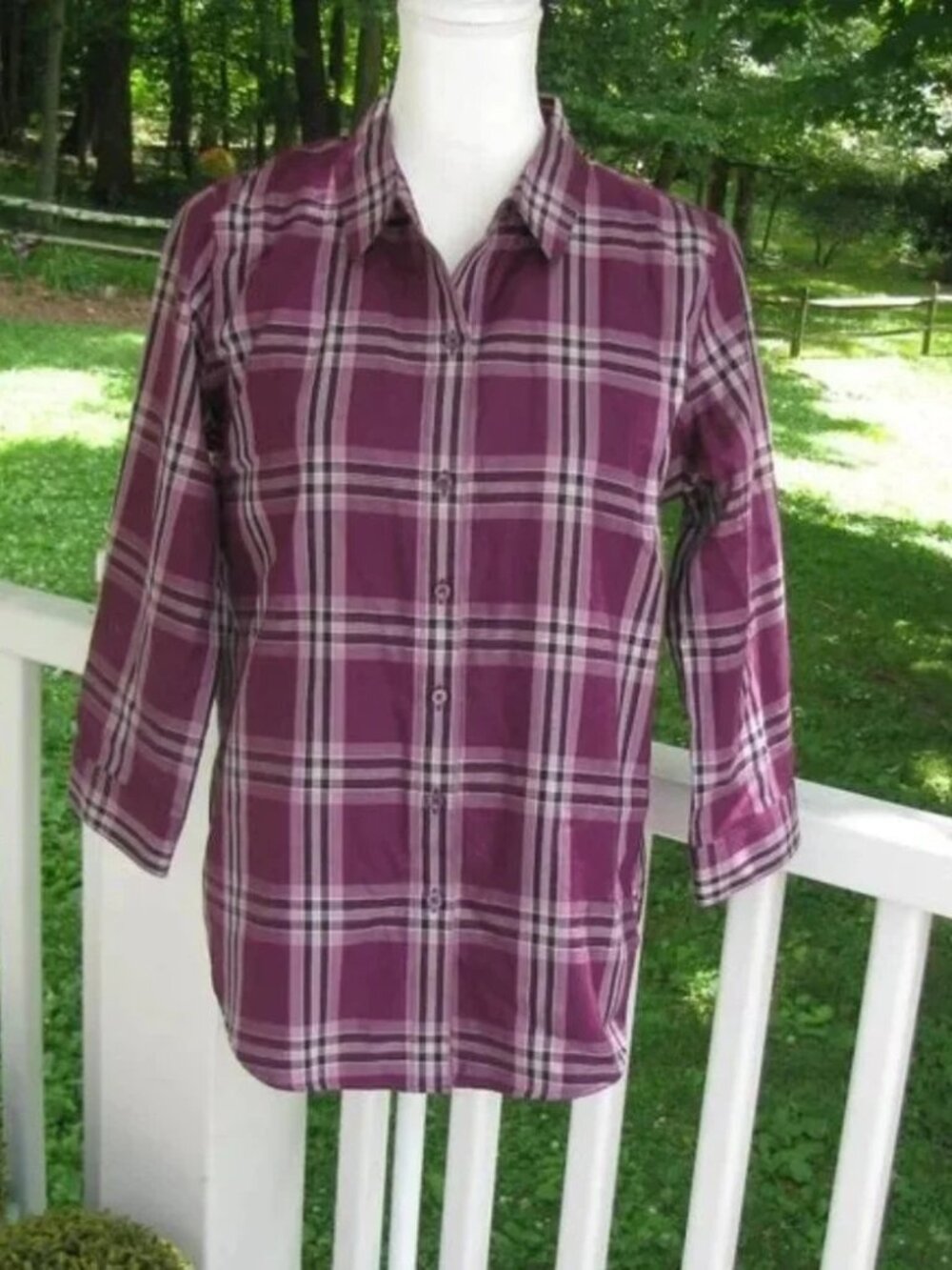 Coldwater Creek button front 3/4 sleeve top shirt blouse 8P cotton luxury style